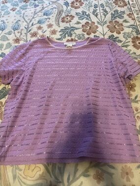 Sag Harbor Lavender Short-Sleeve Metallic Stripe Tee